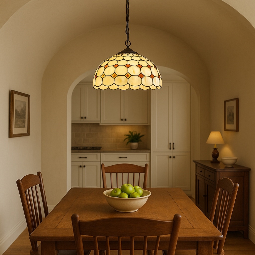 Brilagi - Lustre Tiffany en vitrail, suspendu sur chaîne DORAN 2xE27/60W/230V