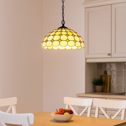 Brilagi - Lustre Tiffany en vitrail, suspendu sur chaîne DORAN 2xE27/60W/230V