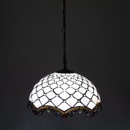 Brilagi - Lustre Tiffany en vitrail suspendu sur chaîne ivoire 1xE27/60W/230V Ø 40 cm