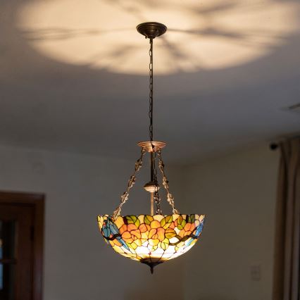 Brilagi - Lustre Tiffany en vitrail suspendu sur chaîne JUNGLE 3xE27/60W/230V Ø 50 cm