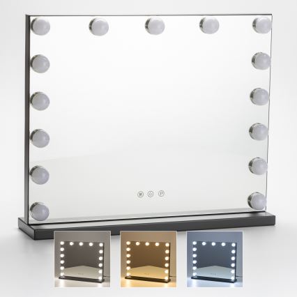 BRILAGI - Miroir de maquillage LED à intensité variable HOLLYWOOD LED/15W/230V CCT + USB noir