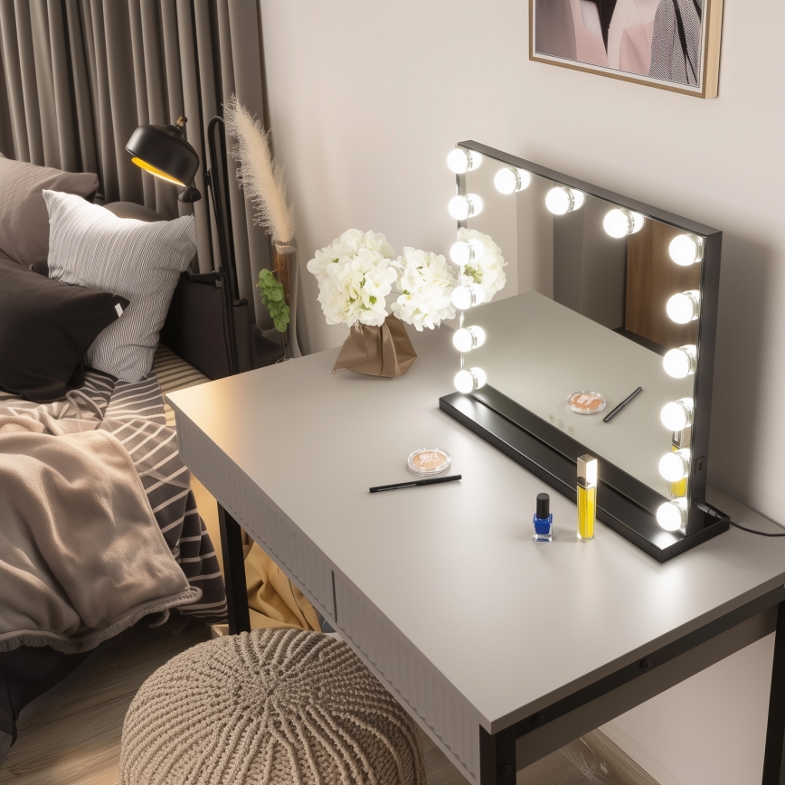 BRILAGI - Miroir de maquillage LED à intensité variable HOLLYWOOD LED/15W/230V CCT + USB noir