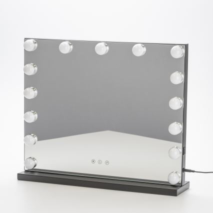 BRILAGI - Miroir de maquillage LED à intensité variable HOLLYWOOD LED/15W/230V CCT + USB noir