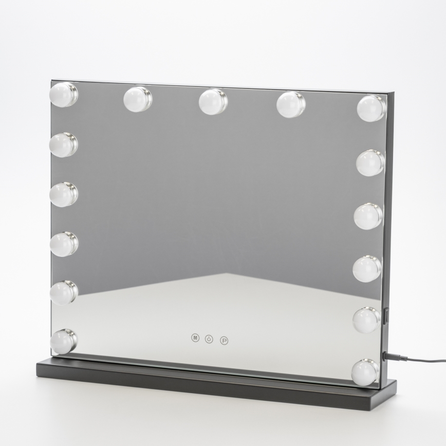 BRILAGI - Miroir de maquillage LED à intensité variable HOLLYWOOD LED/15W/230V CCT + USB noir