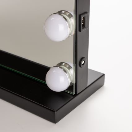 BRILAGI - Miroir de maquillage LED à intensité variable HOLLYWOOD LED/15W/230V CCT + USB noir