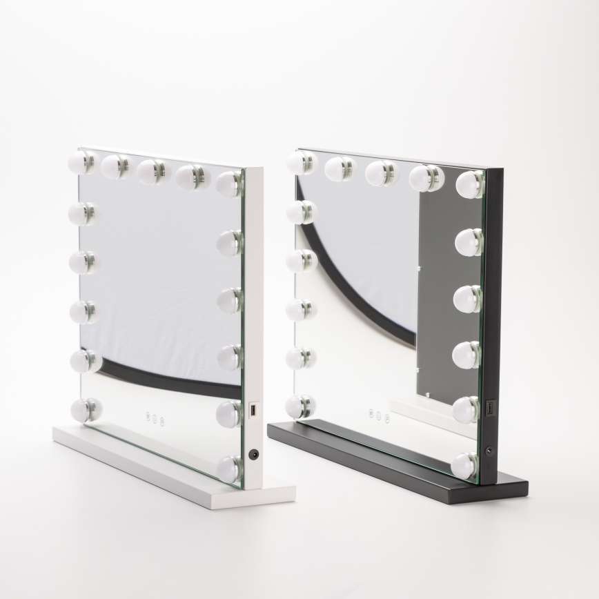 BRILAGI - Miroir de maquillage LED à intensité variable HOLLYWOOD LED/15W/230V CCT + USB noir