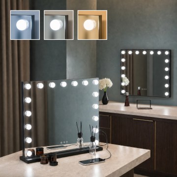 BRILAGI - Miroir de maquillage LED dimmable HOLLYWOOD LED/15W/230V CCT + 2x USB 60x50 cm noir