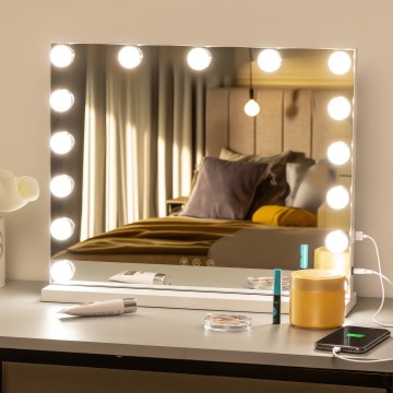 BRILAGI - Miroir de maquillage LED dimmable HOLLYWOOD LED/15W/230V CCT + USB blanc