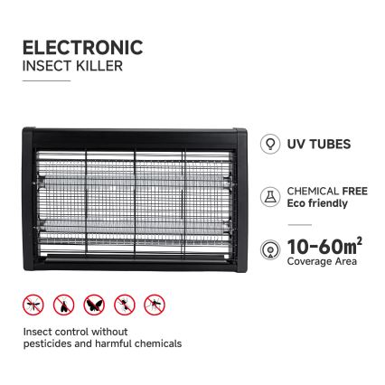Brilagi - Piège électrique à insectes 2x UV / 10 W / 230 V pour 60 m², noir