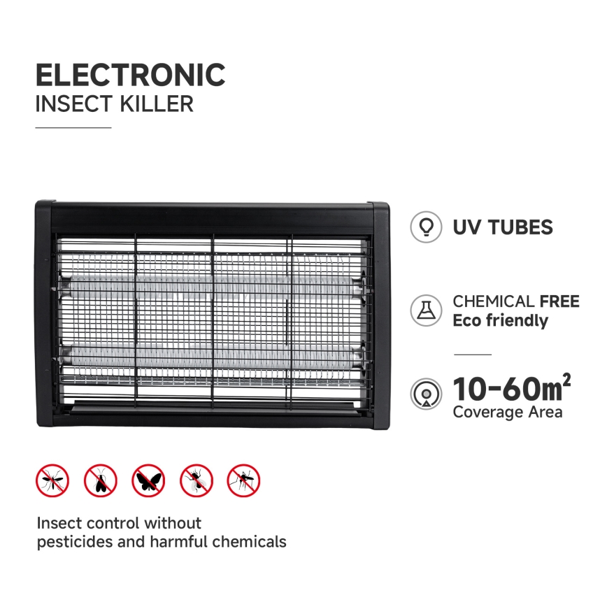 Brilagi - Piège électrique à insectes 2x UV / 10 W / 230 V pour 60 m², noir