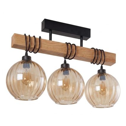 Brilagi - Plafonnier WOOD GLASS 3xE27/60W/230V pin/noir/brun fumé