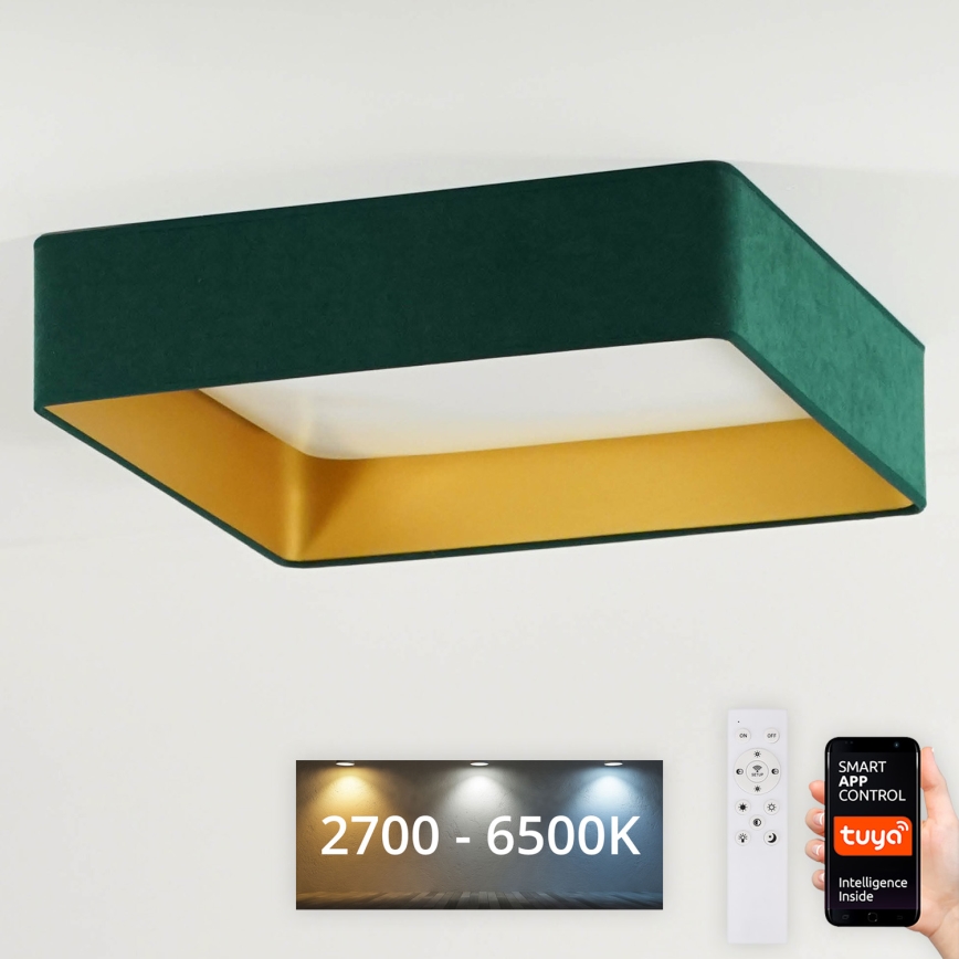Brilagi - Plafonnier à intensité variable VELVET SQUARE SMART LED/36W/230V 2700-6500K Wi-Fi Tuya + télécommande vert