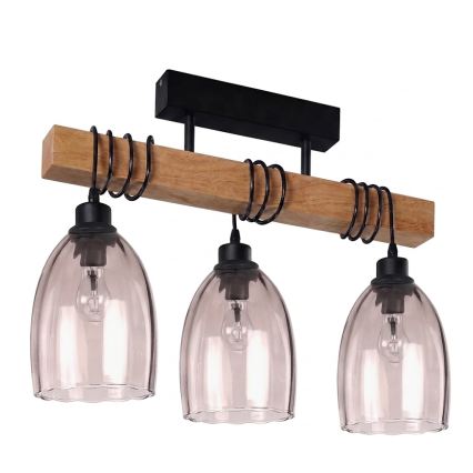 Brilagi - Plafonnier à montage en surface WOOD GLASS 3xE27/60W/230V pin/noir/beige fumé