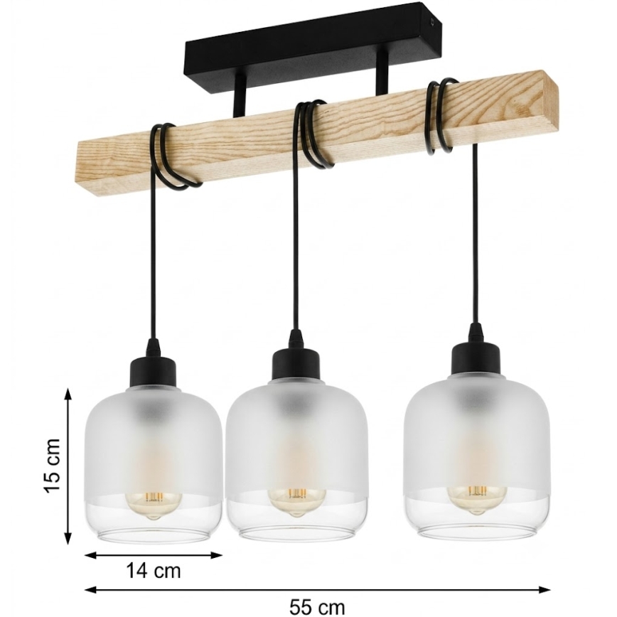 Brilagi - Plafonnier à montage en surface WOOD GLASS 3xE27/60W/230V pin/noir/blanc