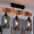 Brilagi - Plafonnier à montage en surface WOOD GLASS 3xE27/60W/230V pin/noir/gris fumé