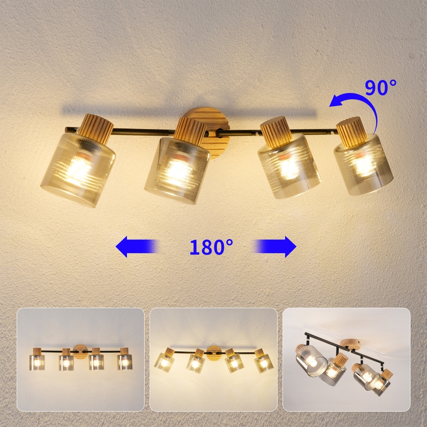 Brilagi - Plafonnier à spots HYGGE 4xE14/15W/230V bois/fumé