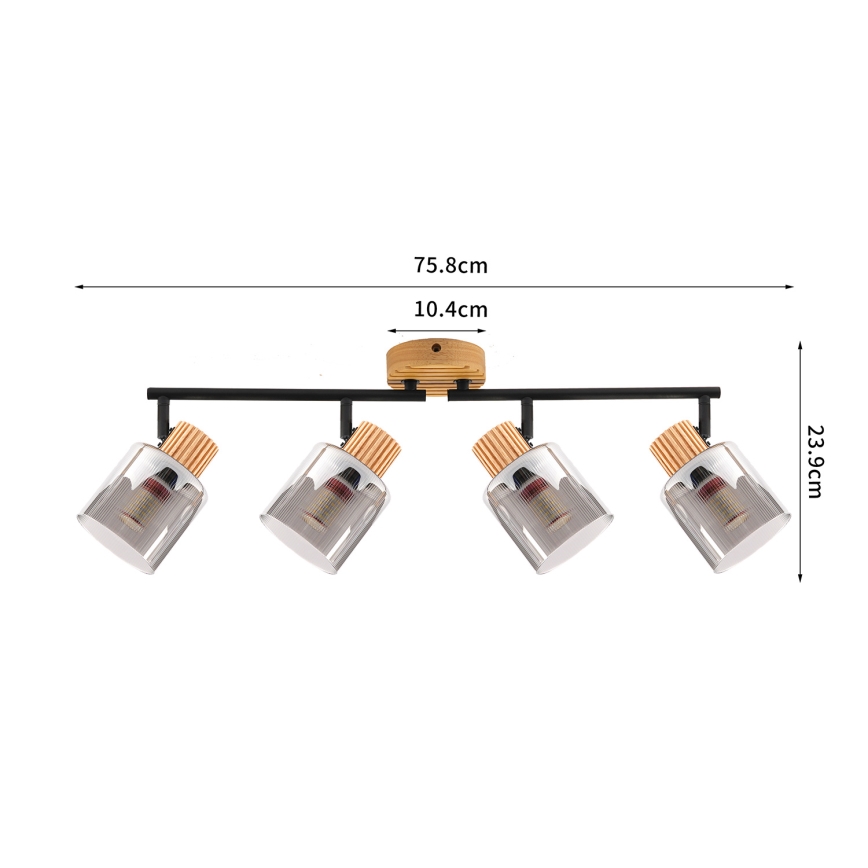 Brilagi - Plafonnier à spots HYGGE 4xE14/15W/230V bois/fumé