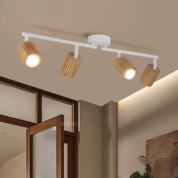 Brilagi - Plafonnier à spots MODERN WOOD 4xGU10/8W/230V bois d'hévéa/blanc