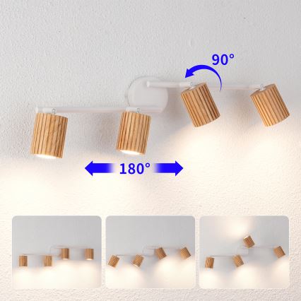 Brilagi - Plafonnier à spots MODERN WOOD 4xGU10/8W/230V bois d'hévéa/blanc
