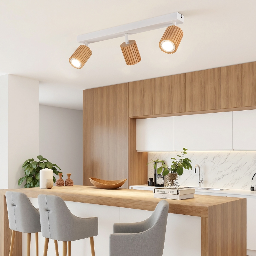 Brilagi - Plafonnier à spots MODERN WOOD 4xGU10/8W/230V bois d'hévéa/blanc