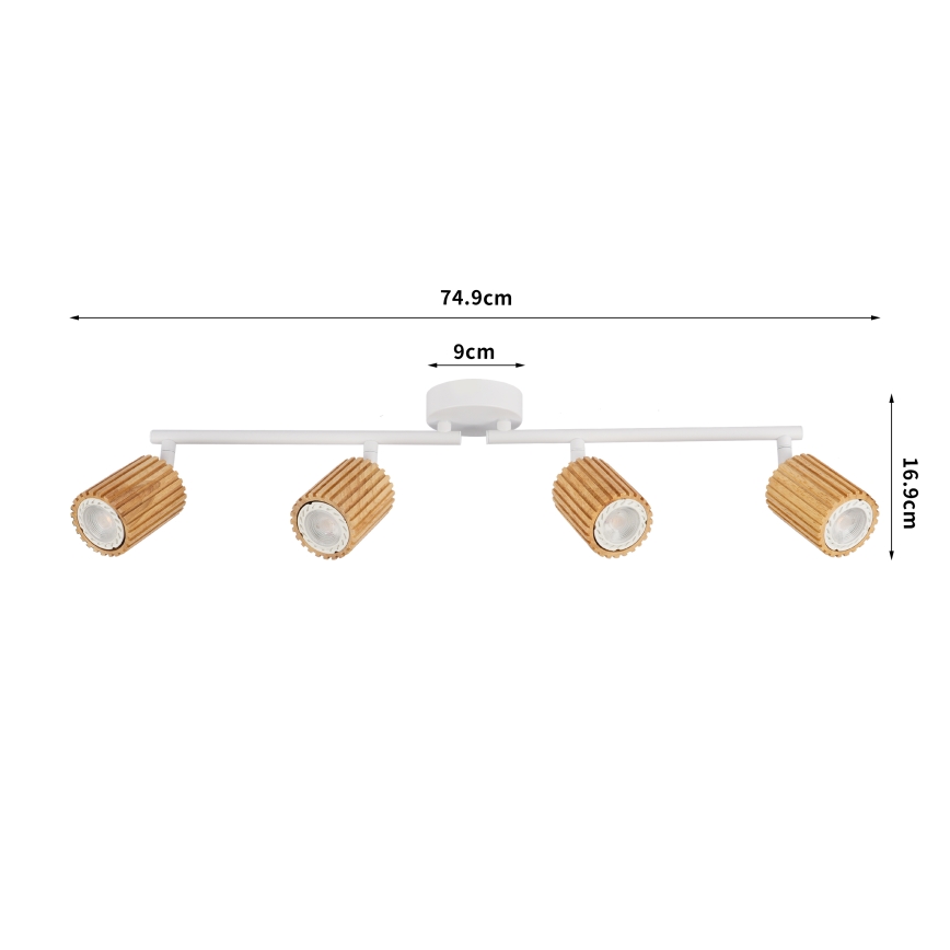 Brilagi - Plafonnier à spots MODERN WOOD 4xGU10/8W/230V bois d'hévéa/blanc