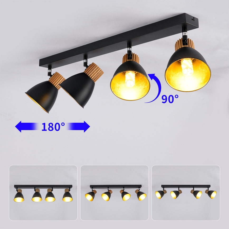 Brilagi - Plafonnier à spots ODENSE 4xE14/10W/230V bois/noir