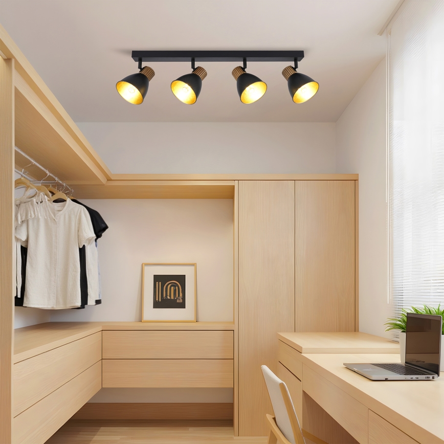 Brilagi - Plafonnier à spots ODENSE 4xE14/10W/230V bois/noir