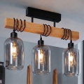 Brilagi - Plafonnier affleurant WOOD GLASS 3xE27/60W/230V pin/noir/gris fumé