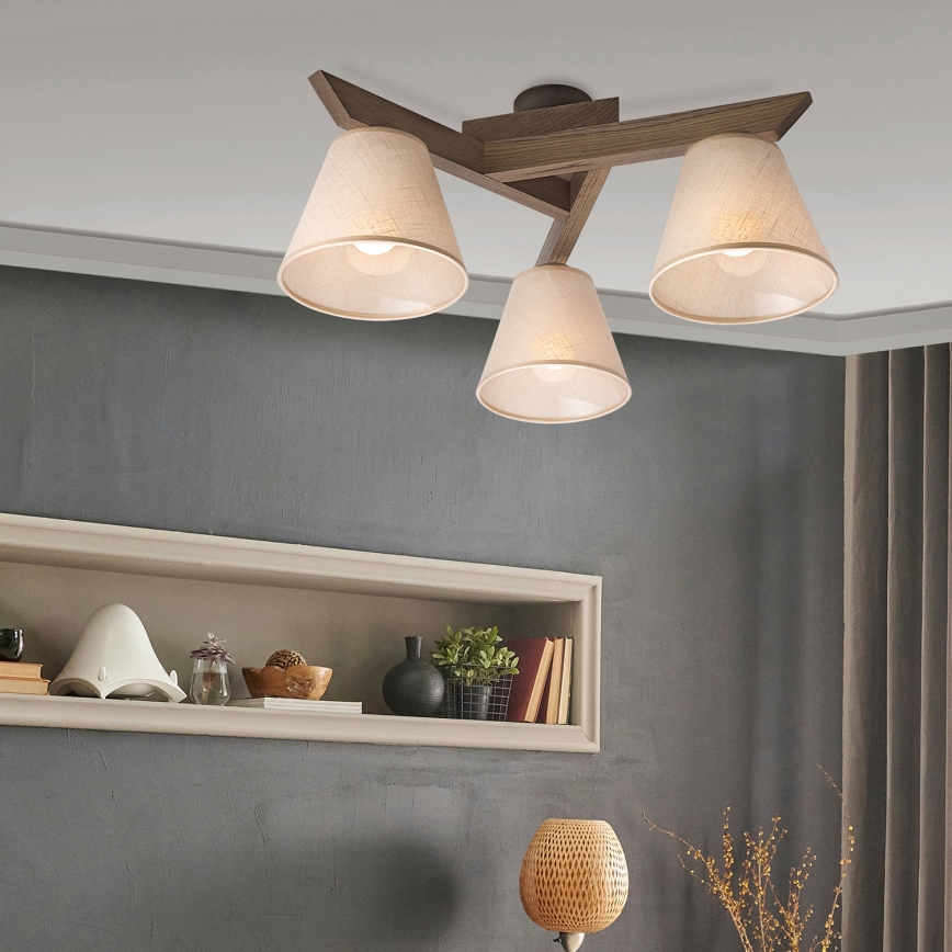 Brilagi - Plafonnier ANTHONY 3xE14/40W/230V chêne noyer/beige