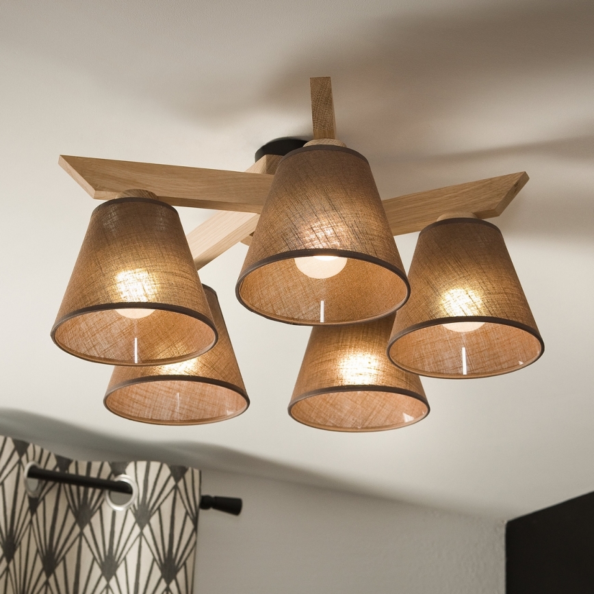 Brilagi - Plafonnier ANTHONY 5xE14/40W/230V chêne/marron