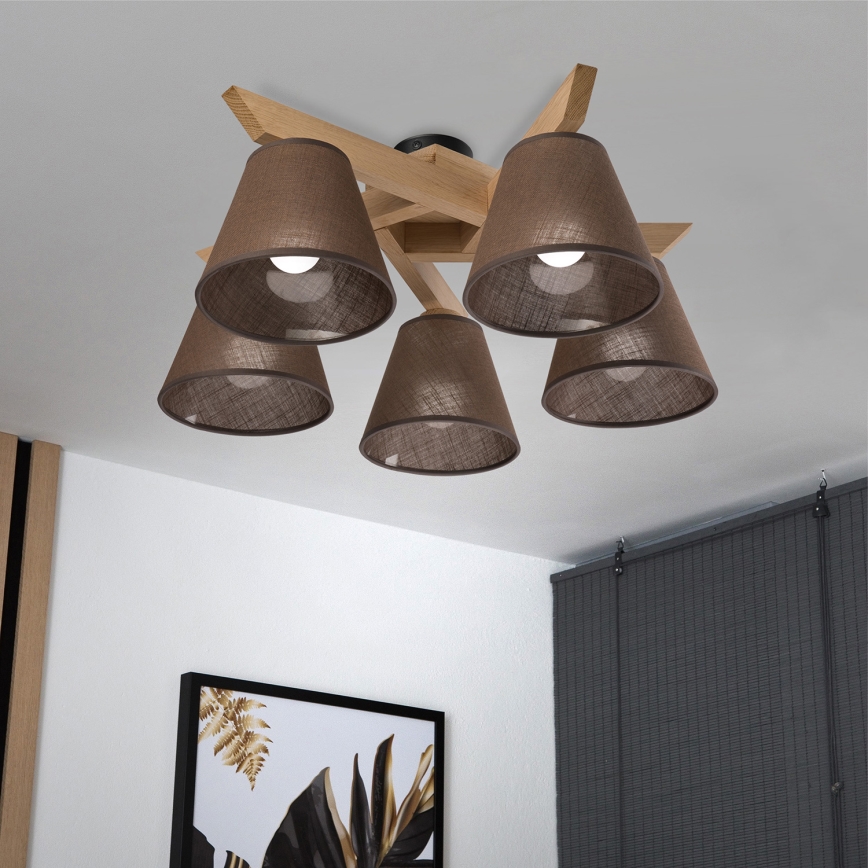Brilagi - Plafonnier ANTHONY 5xE14/40W/230V chêne/marron