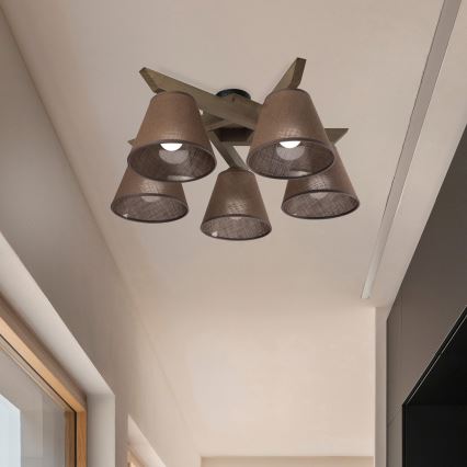 Brilagi - Plafonnier ANTHONY 5xE14/40W/230V chêne noyer/marron