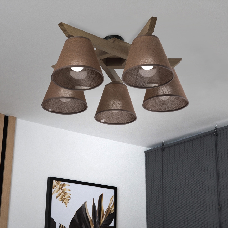 Brilagi - Plafonnier ANTHONY 5xE14/40W/230V chêne noyer/marron
