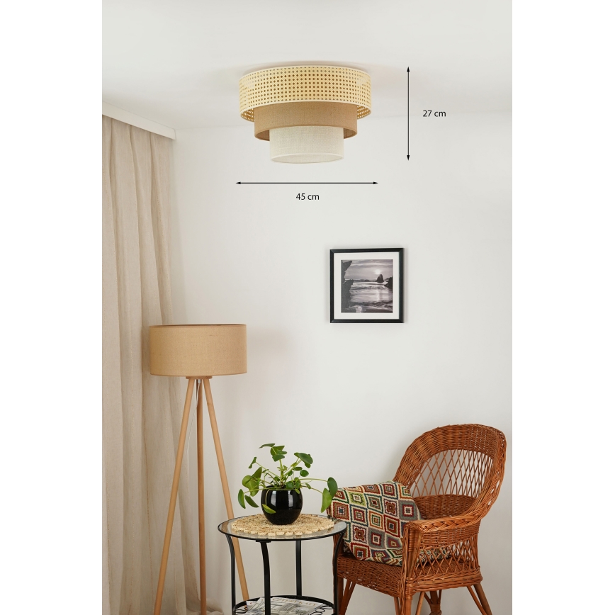 Brilagi - Plafonnier CEDAR LUNETA 1xE27/15W/230V d. 45 cm rotin/marron/crème
