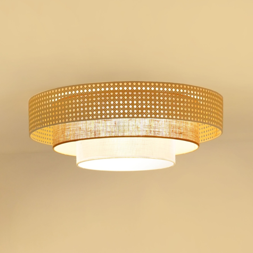 Brilagi - Plafonnier CEDAR LUNETA LED/26W/230V rotin/marron/crème