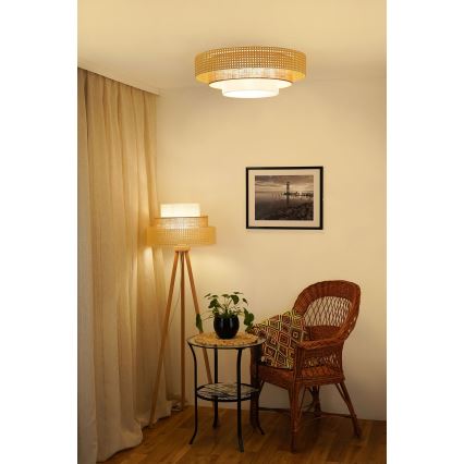 Brilagi - Plafonnier CEDAR LUNETA LED/26W/230V rotin/marron/crème