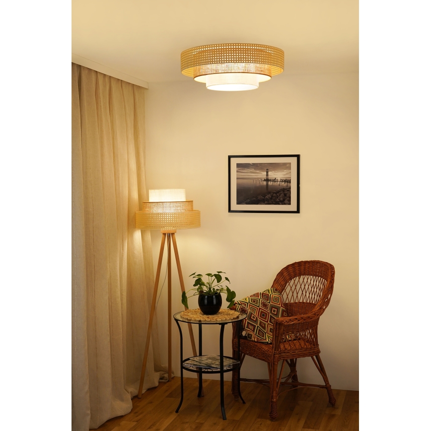 Brilagi - Plafonnier CEDAR LUNETA LED/26W/230V rotin/marron/crème