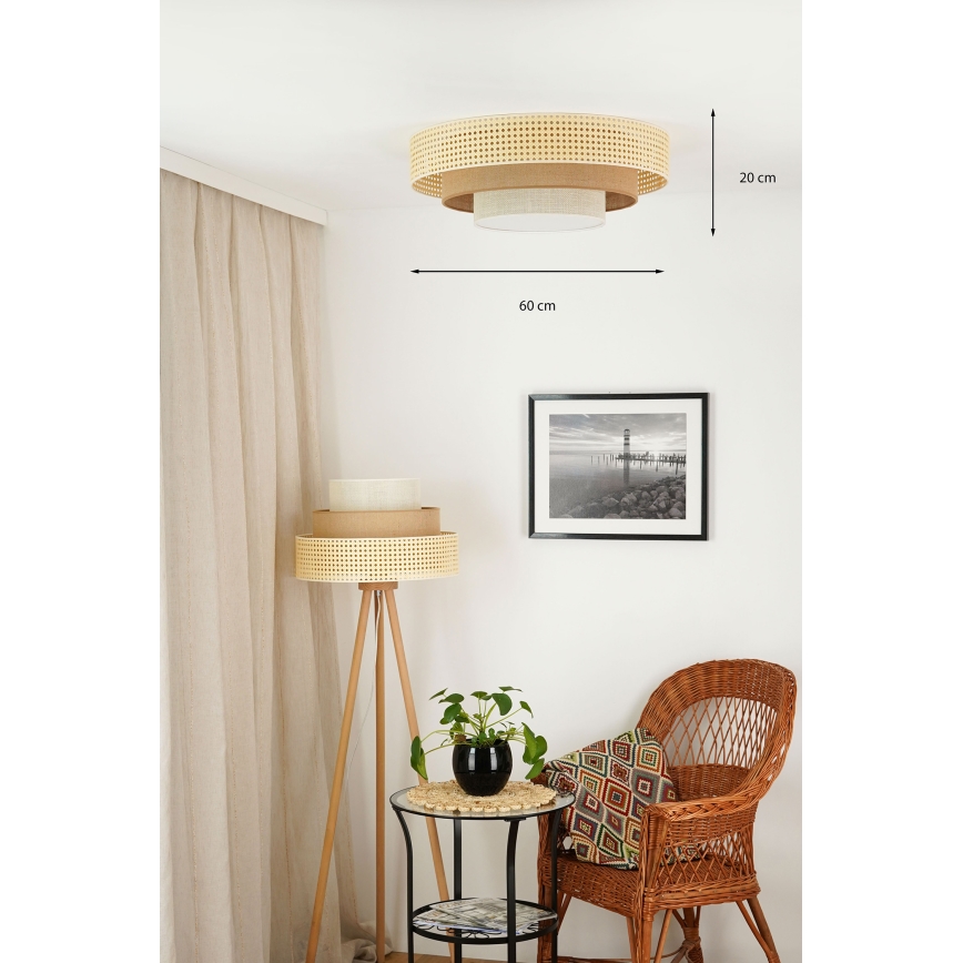 Brilagi - Plafonnier CEDAR LUNETA LED/26W/230V rotin/marron/crème
