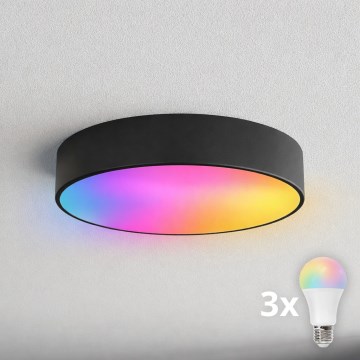 BRILAGI - Plafonnier de salle de bains LED RGBW à intensité réglable CLARE 3xE27/12W/230V 2700-6500K Ø 40 cm IP54 noir