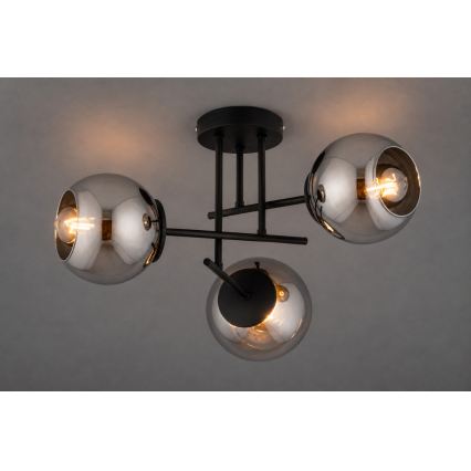 BRILAGI - Plafonnier DIOR 3xE27/60W/230V noir/gris fumé