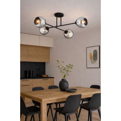 Brilagi - Plafonnier DIOR 4xE27/60W/230V noir/gris fumé
