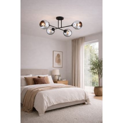 Brilagi - Plafonnier DIOR 4xE27/60W/230V noir/gris fumé
