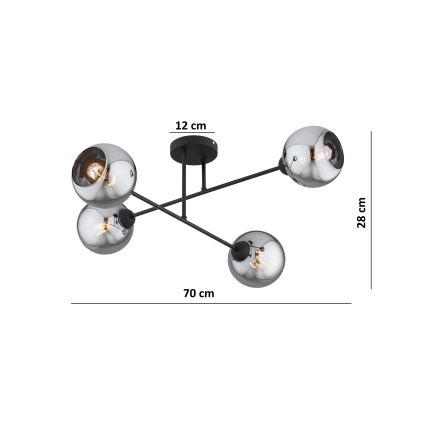 Brilagi - Plafonnier DIOR 4xE27/60W/230V noir/gris fumé
