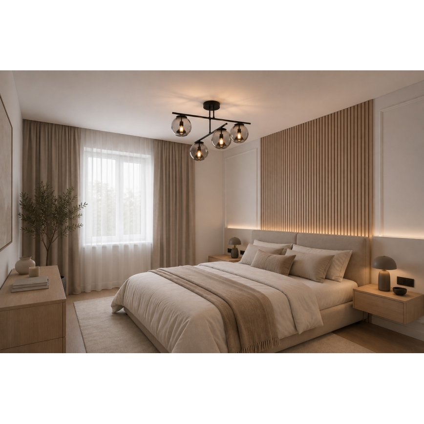 BRILAGI - Plafonnier DIOR 4xE27/60W/230V noir/gris fumé