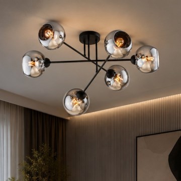 Brilagi - Plafonnier DIOR 6xE27/60W/230V noir/gris fumé