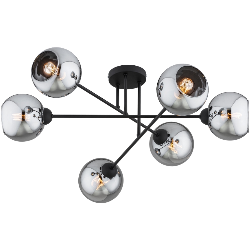 Brilagi - Plafonnier DIOR 6xE27/60W/230V noir/gris fumé