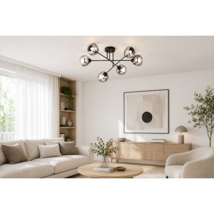 Brilagi - Plafonnier DIOR 6xE27/60W/230V noir/gris fumé