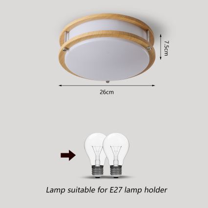 Brilagi - Plafonnier ELARO 2xE27/40W/230V, Ø 26 cm, décor imitation bois