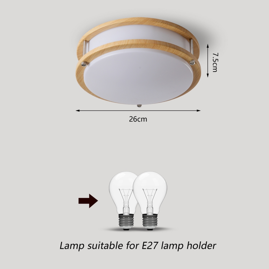 Brilagi - Plafonnier ELARO 2xE27/40W/230V, Ø 26 cm, décor imitation bois