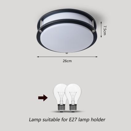 Brilagi - Plafonnier ELARO 2xE27/40W/230V Ø 26 cm noir